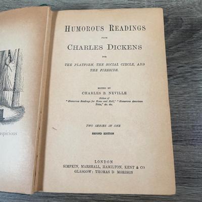 LOT 24K: Antique 1900s Humorous Readings from Charles Dickens 2nd Edition & Vintage/Antique Works of Charles Dickens (4 Volumes)