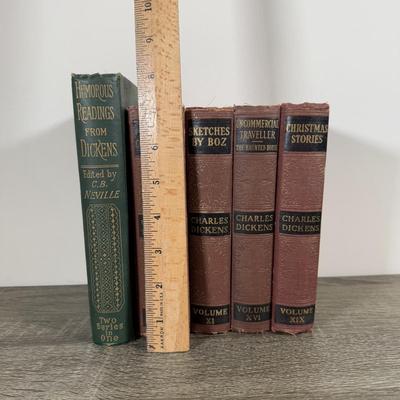 LOT 24K: Antique 1900s Humorous Readings from Charles Dickens 2nd Edition & Vintage/Antique Works of Charles Dickens (4 Volumes)