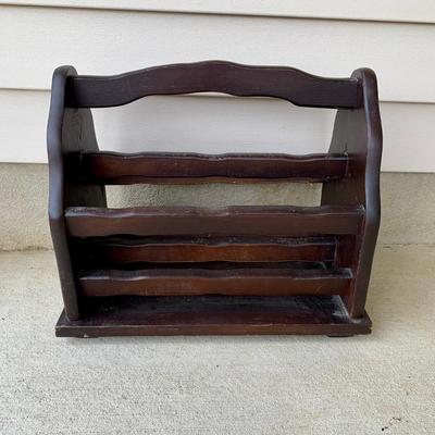 LOT 36 G: Slim Sofa Coffee Tray Table, 1970 Dark Wood Magazine Rack, & 1960's Pearl Wick Adjustable Vinyl Ottoman