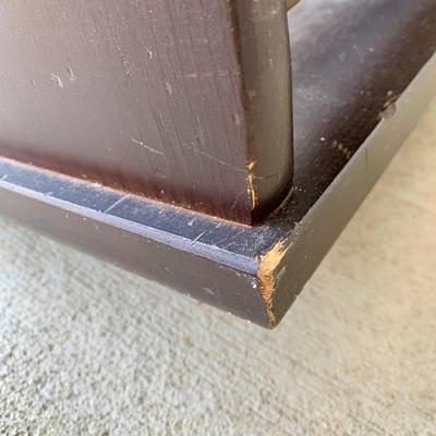 LOT 36 G: Slim Sofa Coffee Tray Table, 1970 Dark Wood Magazine Rack, & 1960's Pearl Wick Adjustable Vinyl Ottoman