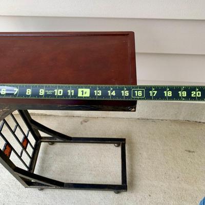 LOT 36 G: Slim Sofa Coffee Tray Table, 1970 Dark Wood Magazine Rack, & 1960's Pearl Wick Adjustable Vinyl Ottoman