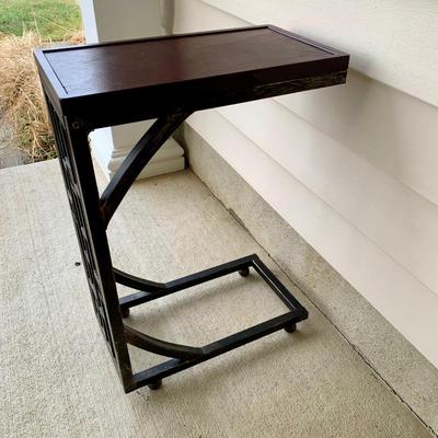 LOT 36 G: Slim Sofa Coffee Tray Table, 1970 Dark Wood Magazine Rack, & 1960's Pearl Wick Adjustable Vinyl Ottoman