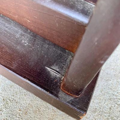 LOT 36 G: Slim Sofa Coffee Tray Table, 1970 Dark Wood Magazine Rack, & 1960's Pearl Wick Adjustable Vinyl Ottoman