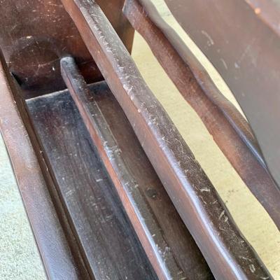 LOT 36 G: Slim Sofa Coffee Tray Table, 1970 Dark Wood Magazine Rack, & 1960's Pearl Wick Adjustable Vinyl Ottoman