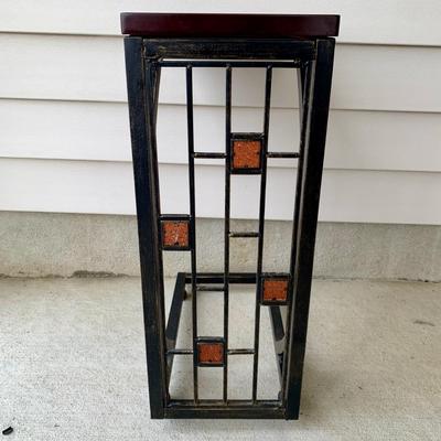 LOT 36 G: Slim Sofa Coffee Tray Table, 1970 Dark Wood Magazine Rack, & 1960's Pearl Wick Adjustable Vinyl Ottoman