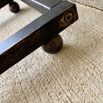 LOT 36 G: Slim Sofa Coffee Tray Table, 1970 Dark Wood Magazine Rack, & 1960's Pearl Wick Adjustable Vinyl Ottoman