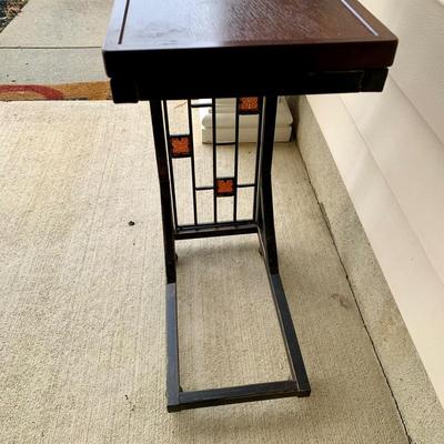 LOT 36 G: Slim Sofa Coffee Tray Table, 1970 Dark Wood Magazine Rack, & 1960's Pearl Wick Adjustable Vinyl Ottoman