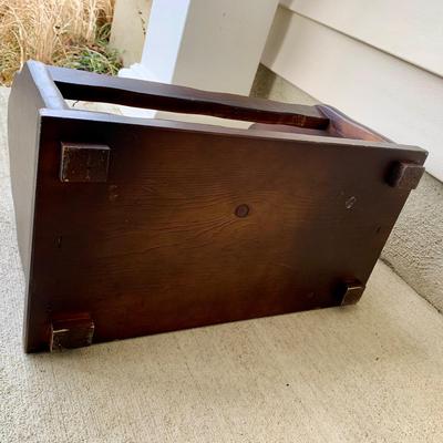 LOT 36 G: Slim Sofa Coffee Tray Table, 1970 Dark Wood Magazine Rack, & 1960's Pearl Wick Adjustable Vinyl Ottoman