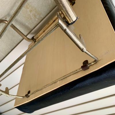 LOT 36 G: Slim Sofa Coffee Tray Table, 1970 Dark Wood Magazine Rack, & 1960's Pearl Wick Adjustable Vinyl Ottoman