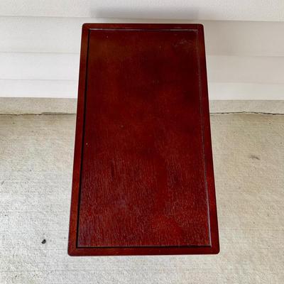 LOT 36 G: Slim Sofa Coffee Tray Table, 1970 Dark Wood Magazine Rack, & 1960's Pearl Wick Adjustable Vinyl Ottoman