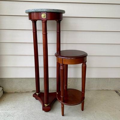 LOT 37 G: Dark Wood Plant Stand & Mahogany w/ Marble Top Plant Stand