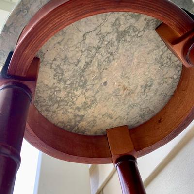 LOT 37 G: Dark Wood Plant Stand & Mahogany w/ Marble Top Plant Stand