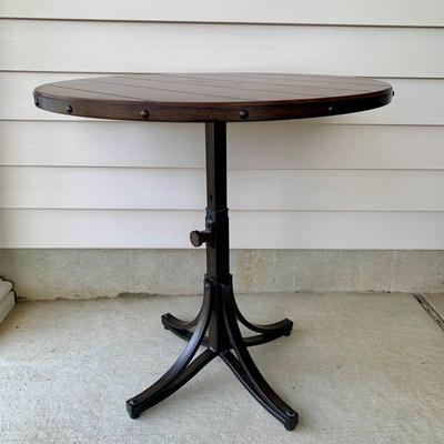 LOT 38 G: Quoizel Lamp, Hammary Furniture Dark Wood Adjustable Round Side Table, & Rotating Bar Stool Seat
