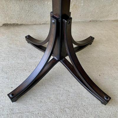 LOT 38 G: Quoizel Lamp, Hammary Furniture Dark Wood Adjustable Round Side Table, & Rotating Bar Stool Seat