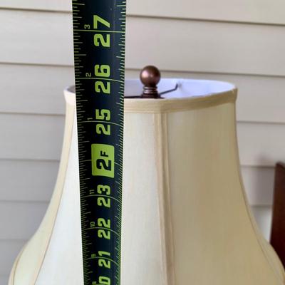 LOT 38 G: Quoizel Lamp, Hammary Furniture Dark Wood Adjustable Round Side Table, & Rotating Bar Stool Seat