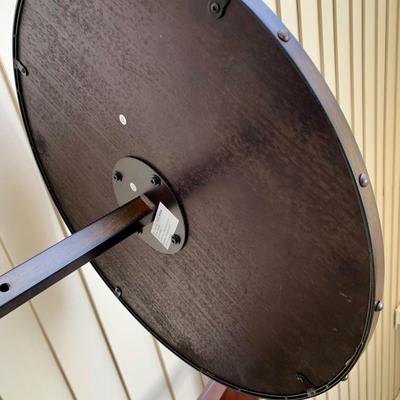 LOT 38 G: Quoizel Lamp, Hammary Furniture Dark Wood Adjustable Round Side Table, & Rotating Bar Stool Seat