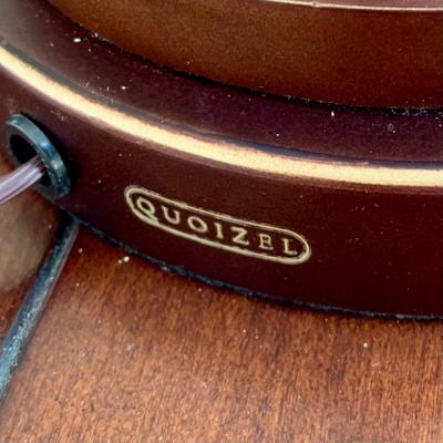 LOT 38 G: Quoizel Lamp, Hammary Furniture Dark Wood Adjustable Round Side Table, & Rotating Bar Stool Seat