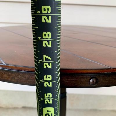 LOT 38 G: Quoizel Lamp, Hammary Furniture Dark Wood Adjustable Round Side Table, & Rotating Bar Stool Seat