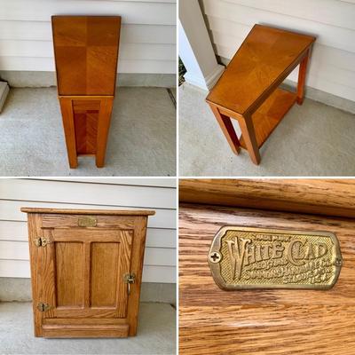 LOT 39 G: Hammary Furniture Oak Home Theatre Table & White Clad Storage Cabinet