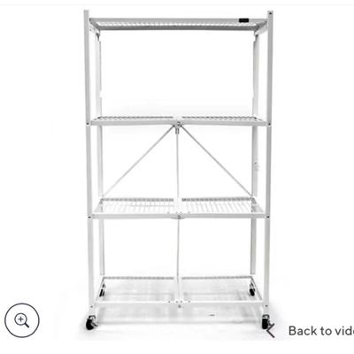 LOT 45 G: NIP White Pop-It 4 Tier Collapsible Storage Shelf w/ Wheels & Liners