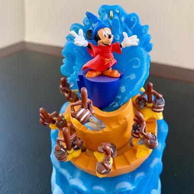 LOT 58 L: Disney's Fantasia Collection: 2016 & 2020 Ornaments, Showcase Collection Sorcerer Mickey And Brooms Snowglobe, &...