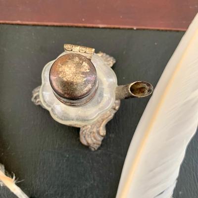 LOT 76 L: Antique French Art Nouveau Miniature Box & Rocking Ink Blotter, Jennings Brothers Ink Well, & More