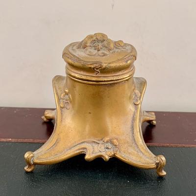 LOT 76 L: Antique French Art Nouveau Miniature Box & Rocking Ink Blotter, Jennings Brothers Ink Well, & More