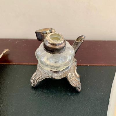 LOT 76 L: Antique French Art Nouveau Miniature Box & Rocking Ink Blotter, Jennings Brothers Ink Well, & More