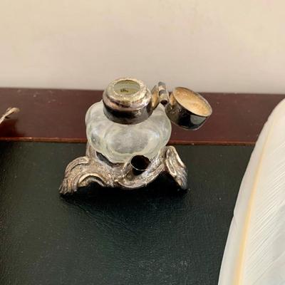 LOT 76 L: Antique French Art Nouveau Miniature Box & Rocking Ink Blotter, Jennings Brothers Ink Well, & More