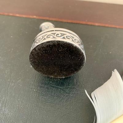 LOT 76 L: Antique French Art Nouveau Miniature Box & Rocking Ink Blotter, Jennings Brothers Ink Well, & More