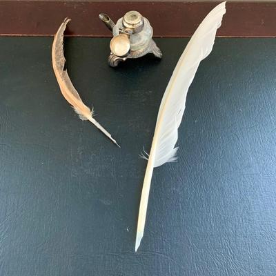 LOT 76 L: Antique French Art Nouveau Miniature Box & Rocking Ink Blotter, Jennings Brothers Ink Well, & More