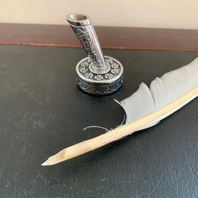 LOT 76 L: Antique French Art Nouveau Miniature Box & Rocking Ink Blotter, Jennings Brothers Ink Well, & More