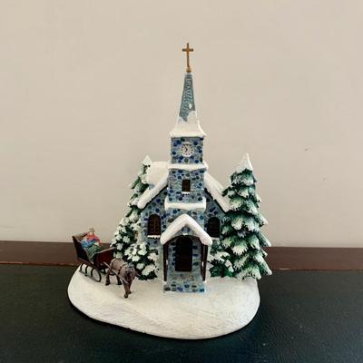 LOT 79 L: Thomas Kinkade Collection: "Home For The Holidays" Light Up Dome, 2003 "Sunday Evening Sleigh Ride" Painter...