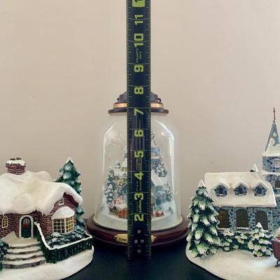 LOT 79 L: Thomas Kinkade Collection: "Home For The Holidays" Light Up Dome, 2003 "Sunday Evening Sleigh Ride" Painter...