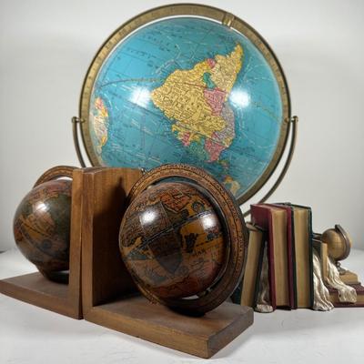 LOT 98B: Globe Collection - 12” World Globe & 2 Sets Of Book Ends