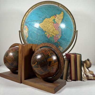 LOT 98B: Globe Collection - 12” World Globe & 2 Sets Of Book Ends