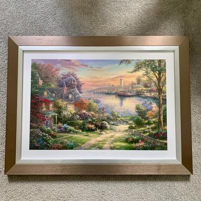 LOT 103 B: Framed & Numbered Thomas Kinkade Limited Edition Print "New England Harbor"