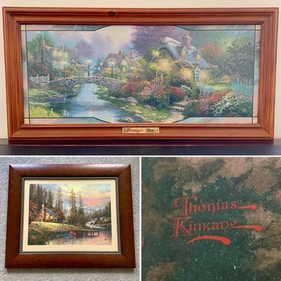 LOT 104 B: Limited Edition Thomas Kinkade Framed & Numbered Thomas Kinkade Print & "Lamplight Lane" Bradford Exchange...