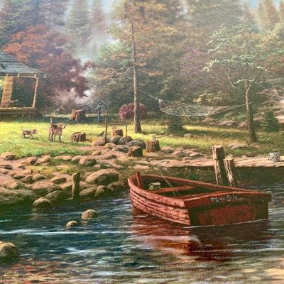 LOT 104 B: Limited Edition Thomas Kinkade Framed & Numbered Thomas Kinkade Print & "Lamplight Lane" Bradford Exchange...