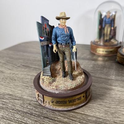 LOT 107L: John Wayne Franklin Mint Limited Edition Figurines w/ Glass Cloches