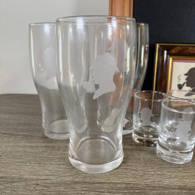LOT 109L: Sherlock Holmes Collection - Chalkboard Sign, Beer & Shot Glasses, Pipe Pen Holder Desk Set & More