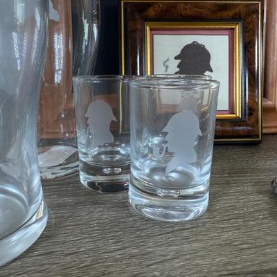 LOT 109L: Sherlock Holmes Collection - Chalkboard Sign, Beer & Shot Glasses, Pipe Pen Holder Desk Set & More