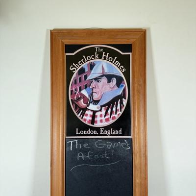 LOT 109L: Sherlock Holmes Collection - Chalkboard Sign, Beer & Shot Glasses, Pipe Pen Holder Desk Set & More