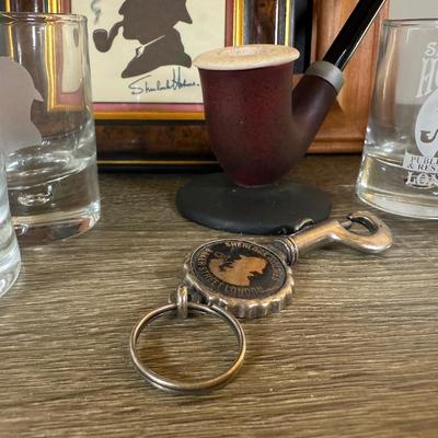 LOT 109L: Sherlock Holmes Collection - Chalkboard Sign, Beer & Shot Glasses, Pipe Pen Holder Desk Set & More