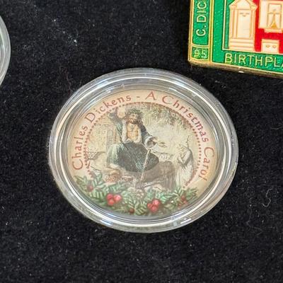 LOT 110L: Charles Dickens A Christmas Carol Coins, Postcards & Dickens Inn Souvenir Mugs
