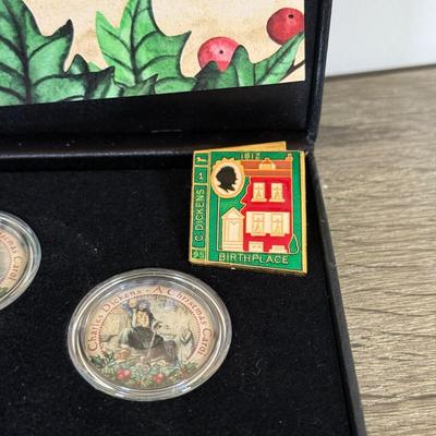 LOT 110L: Charles Dickens A Christmas Carol Coins, Postcards & Dickens Inn Souvenir Mugs