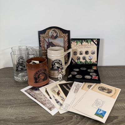 LOT 110L: Charles Dickens A Christmas Carol Coins, Postcards & Dickens Inn Souvenir Mugs