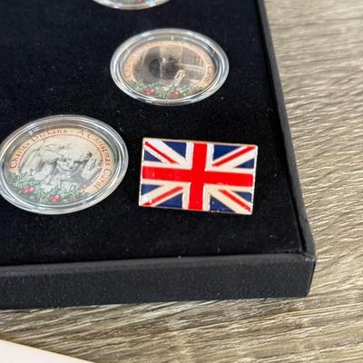 LOT 110L: Charles Dickens A Christmas Carol Coins, Postcards & Dickens Inn Souvenir Mugs