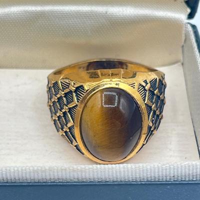 LOT 122J: Vintage Gold Plated Tiger’s Eye Ring, Sterling Cufflinks & More!