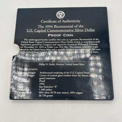 LOT 124J: US Capitol Commemorative Silver Dollar